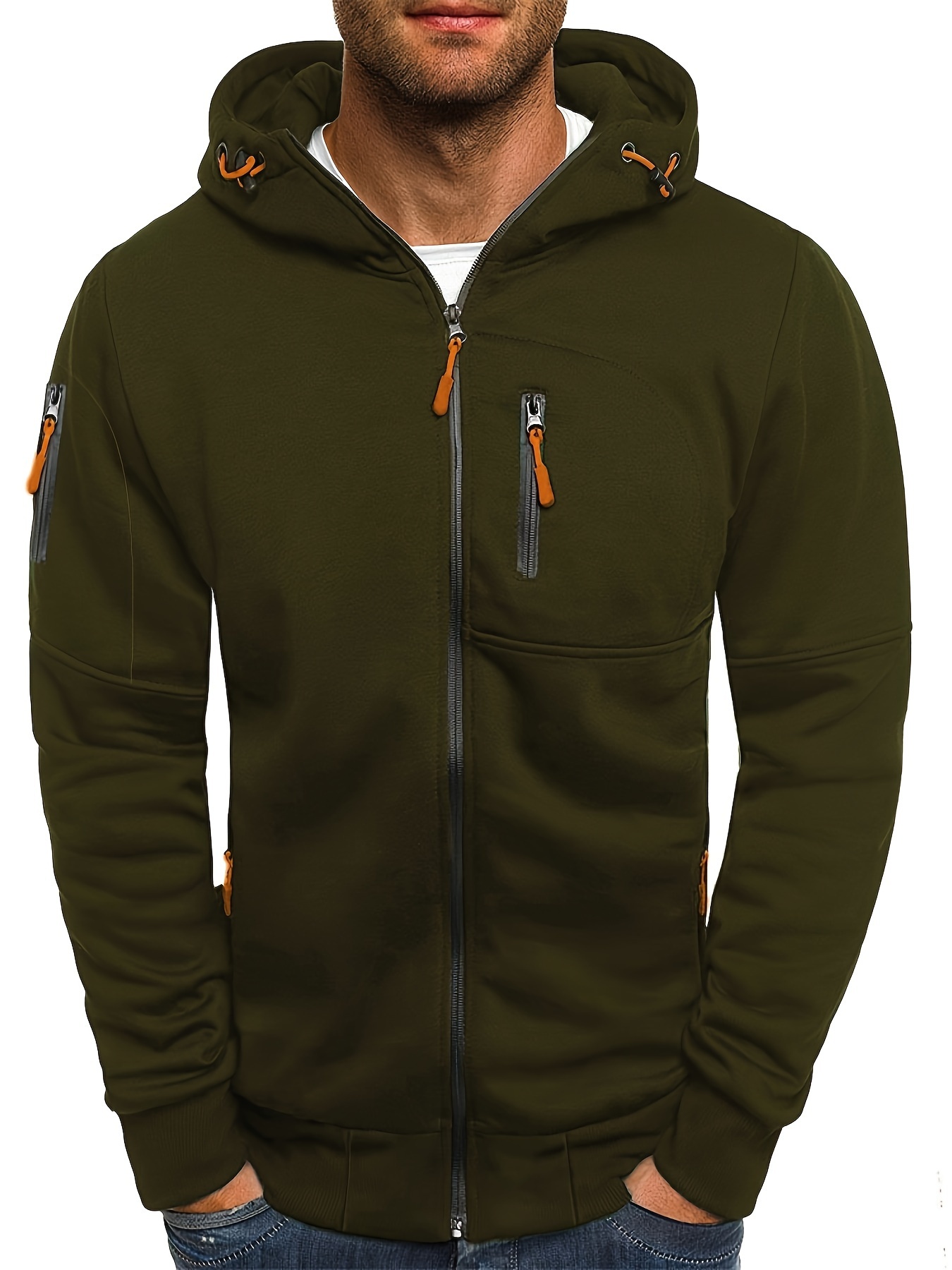 zipper pocket mens hooded jacket casual long sleeve zip up jacket for gym sports details 10